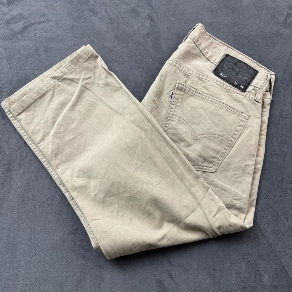 Levis 514 Straight Fit Khaki Tan Pants Mens 34x32 Cotton Blend Casual Trousers